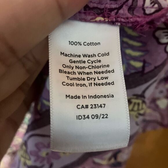 Talbots Purple Paisley V-neck Flutter Sleeve 100% cotton top size X #755 - Picture 9 of 9